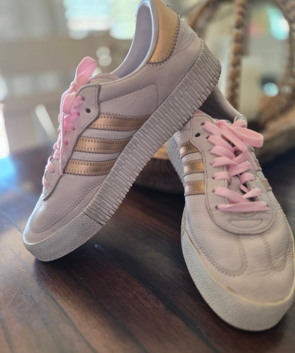 Adidas Originals Sambarose Platform Sneakers Orchid Tint Pink Gold Leather 10